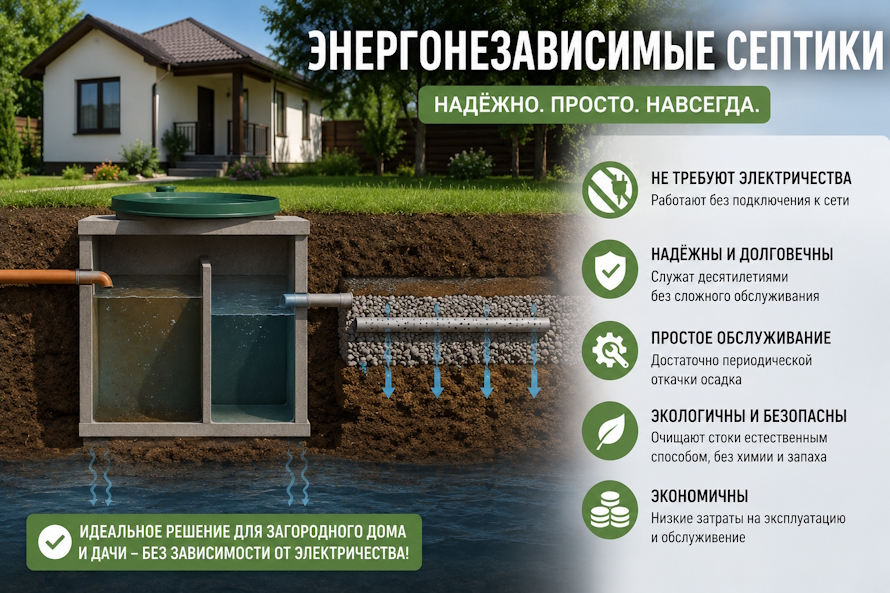 Энергонезависимые септики нового поколения: правда о гравитации