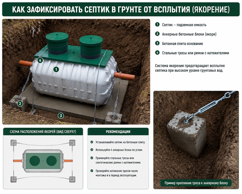 Как зафиксировать септик в грунте от всплытия: полное руководство по якорению