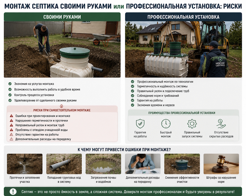 Установка септика: самостоятельный монтаж или профессиональный подряд – что безопаснее для вашего дома?