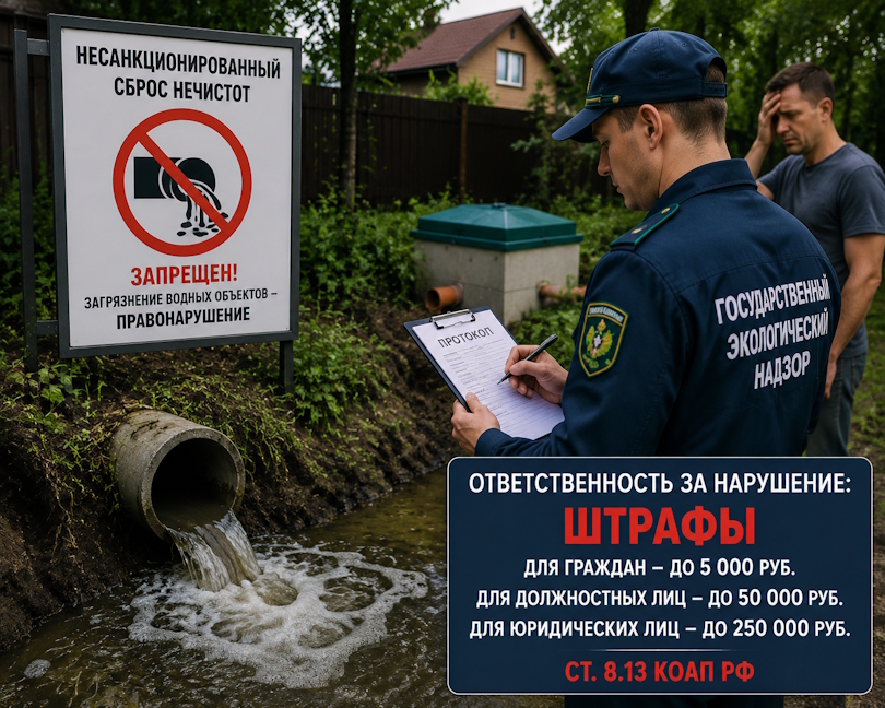 Ответственность за несанкционированный сброс нечистот из септика: что грозит владельцу загородного дома?