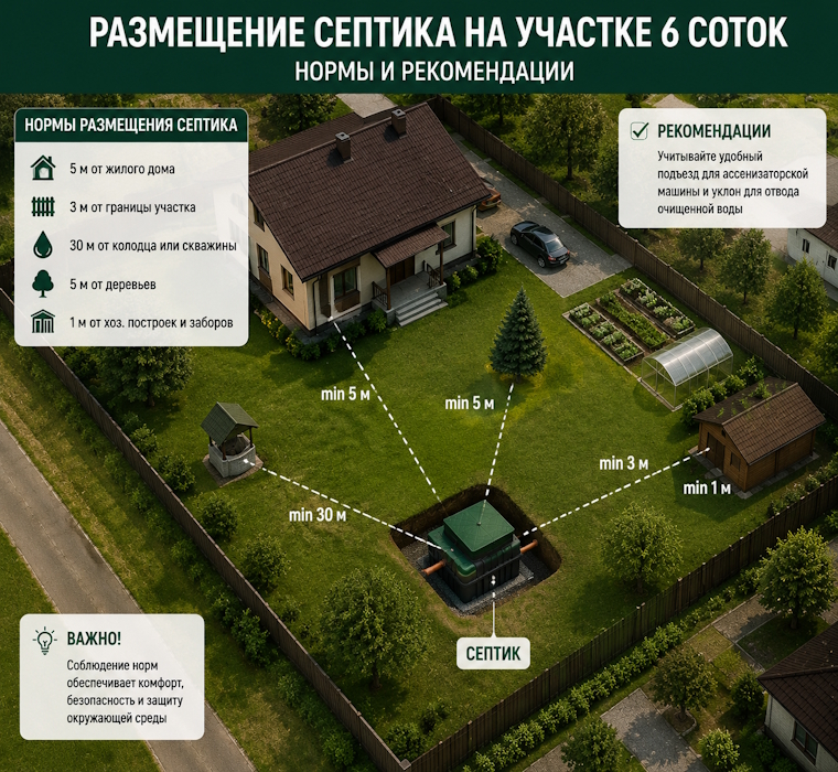 Какой септик поставить на участке 6 соток, если места в обрез?