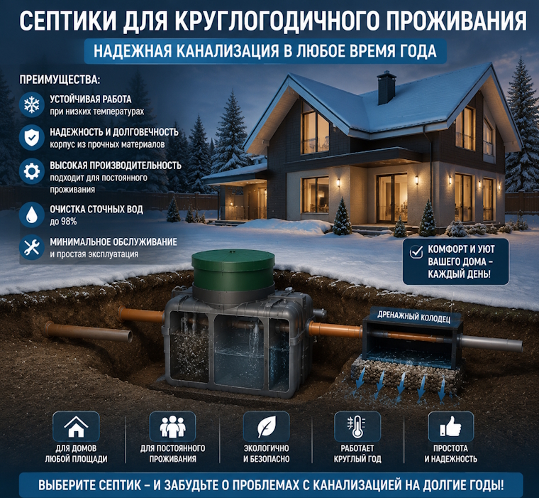 Лучшие септики для круглогодичного проживания: как выбрать систему, которая не подведет в мороз и в грязь