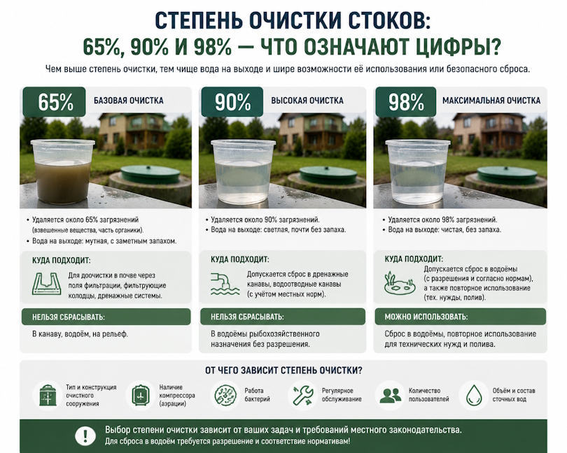 Степень очистки стоков: 65%, 90% и 98% — что означают цифры?