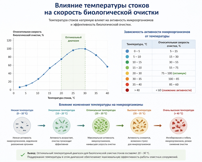 Почему зимой станция биологической очистки работает хуже, а летом — лучше? Всё о температурном пределе активного ила