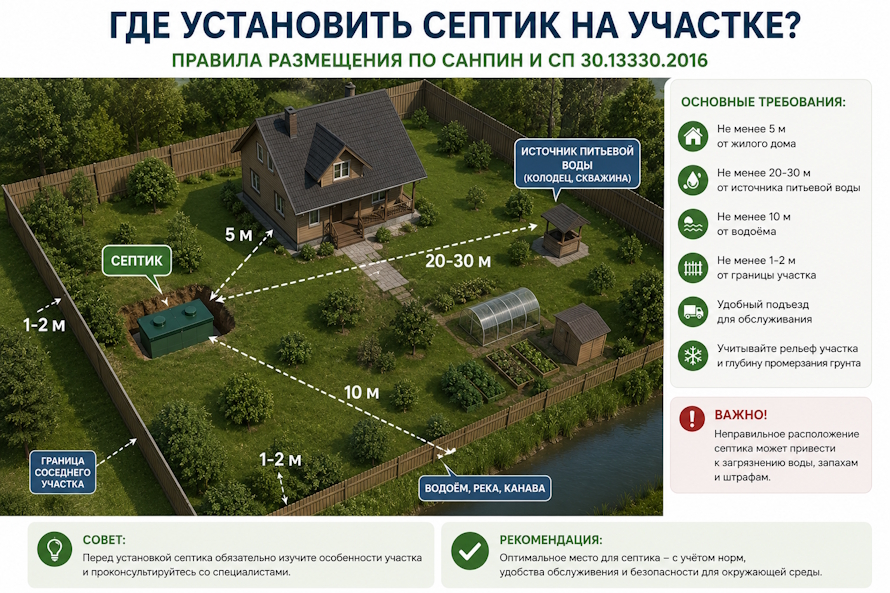 Где установить септик на участке в Воронеже, чтобы не переделывать дважды?