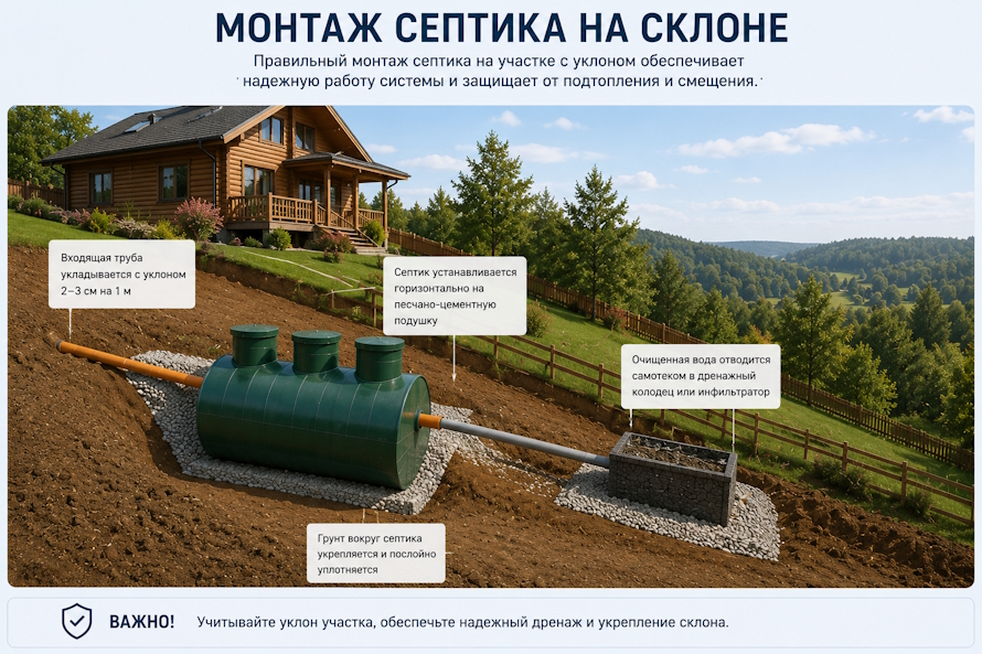 Монтаж септика на склоне: как избежать оползней?