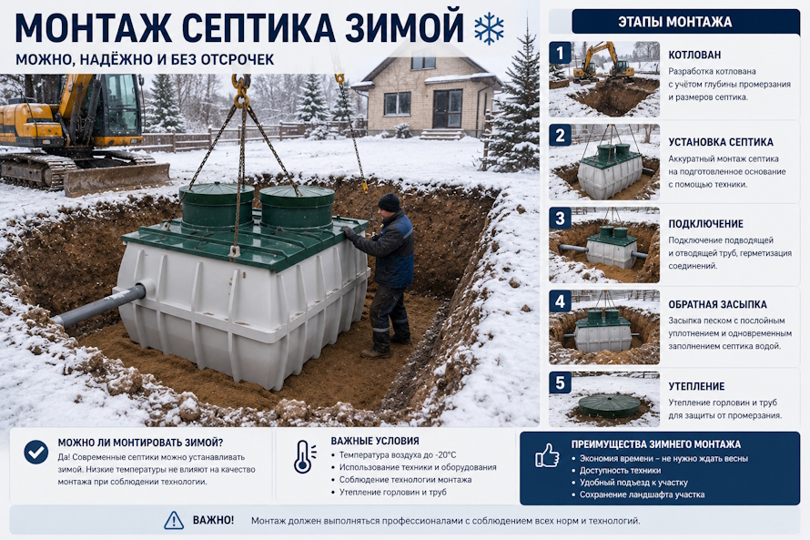Монтаж септика в Воронеже зимой: разумная экономия или рискованный эксперимент?