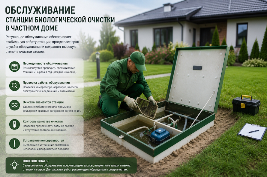 Что входит в регламентные работы по обслуживанию станции биологической очистки и почему это критически важно для вашего дома?