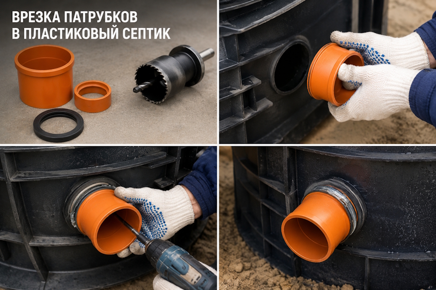 Как правильно выполнить врезку патрубков в пластиковый септик, чтобы забыть о протечках навсегда?